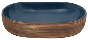 Lavatório de bancada oval 59x40x14 cm cerâmica castanho e azul