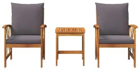 Conjunto de Lounges de Jardim em 3 Peças com Almofadas em Madeira de A