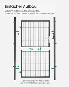 Portão de jardim com fechadura, 106 x 160 cm, aço galvanizado cinzento