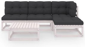 5 pcs conjunto lounge de jardim c/ almofadões pinho maciço