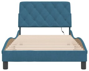 Estrutura de cama c/ luzes LED 100x200 cm veludo azul