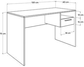 Secretária "Simple" com Gaveta - 120 x 75 x 60 cm - Branco e Carvalho