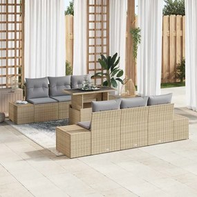vidaXL Conjunto de Sofá de Jardim com 7 Peças e Almofadas Bege em Polyrattan