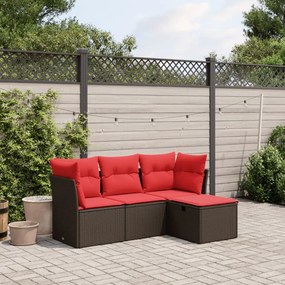 vidaXL 4 pcs conjunto sofás de jardim c/ almofadões vime PE castanho