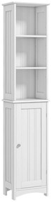 kleankin Coluna Casa de Banho com 3 Compartimentos de Armazenamento Porta e Prateleiras Ajustáveis 34x23x165 cm Branco | Aosom Portugal