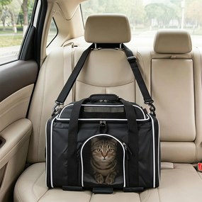 Transportadora para Animais de Estimação, 46 x 29 x 28 cm, 3 em 1 com Rodas Removíveis, Preto