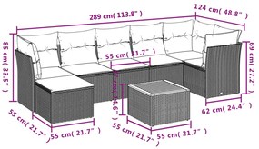 8 pcs conjunto de sofás p/ jardim com almofadões vime PE bege