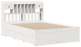 Cama com estante sem colchão 140x200 cm pinho maciço branco