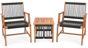 Conjunto de mesa e cadeiras de jardim, 3 peças de tecido, conjunto de mesa auxiliar e 2 cadeiras de madeira de acácia, móveis para área externa, varan