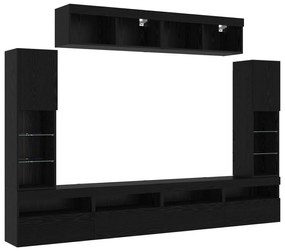 Unidade de TV com 8 Peças e LED Carvalho Preto em Madeira Projetada