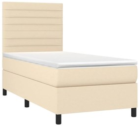 Cama box spring c/ colchão e LED 90x200 cm tecido cor creme