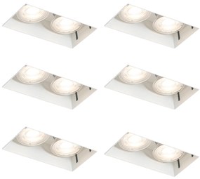Conjunto de 6 Spots Embutidos Brancos GU10 50mm 2 Luzes Sem Moldura - Oneon