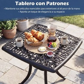 Mesa Jardim em alumínio fundido quadrada 54 x 54 x 53 cm, resistente a todas as condições meteorológicas, com orifício para guarda-sol; resistente à o