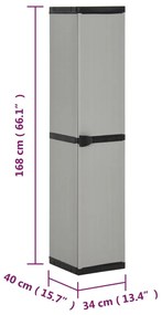 Armário arrumação jardim 3 prateleiras 34x40x168cm cinza/preto