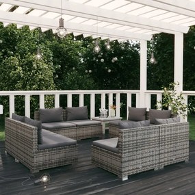 vidaXL 8 pcs conjunto lounge de jardim c/ almofadões vime PE cinzento