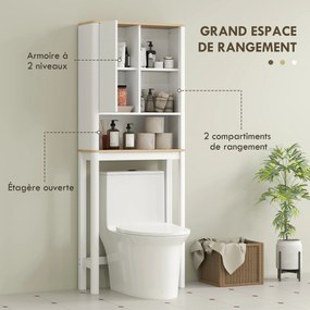 Móvel de arrumação para colocar por cima da sanita 65 x 25 x 170 cm, com porta canelada, compartimentos e prateleira ajustável, branco