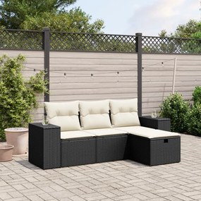 vidaXL 4 pcs conjunto de sofás para jardim c/ almofadões vime PE preto