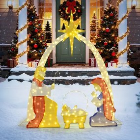 Presépio Iluminado 180 cm Decoração de Pátio da Sagrada Família Pré-iluminado com 240 Luzes LED Branco Quente Multicolorido