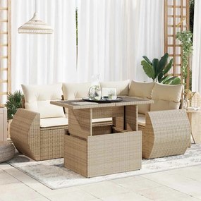 vidaXL 5 pcs conjunto de sofás p/ jardim com almofadões vime PE bege
