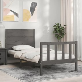 vidaXL Estrutura cama de solteiro c/ cabeceira madeira maciça cinzento