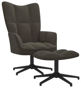 Cadeira de descanso com banco veludo cinzento-escuro