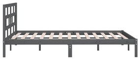 Estrutura de cama casal 135x190 cm madeira maciça cinzento