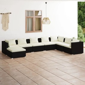 8 pcs conjunto lounge de jardim c/ almofadões vime PE preto