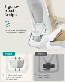 Cadeira de escritório ergonómica com malha e assento de 53 cm, cinzento claro