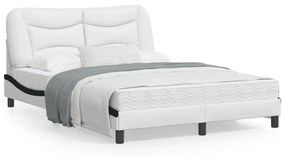 Estrutura cama c/ cabeceira couro artif. 140x190cm branco/preto