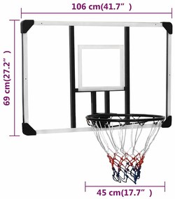 Tabela de basquetebol 106x69x3 cm policarbonato transparente