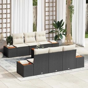 vidaXL Conjunto de Sofá de Jardim de 7 Peças com Almofadas Preto Rattan Acácia