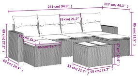 7 pcs conjunto de sofás jardim c/ almofadões vime PE castanho