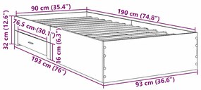 Cama vidaXL Sonoma Carvalho 90x190 cm Madeira Engenharia