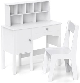 Secretária infantil com cadeira para crianças com gaveta, armário e estante 79 x 34 x 91 cm Branca