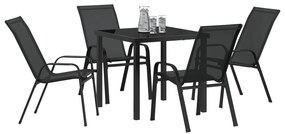 Conjunto de Jantar de 5 Peças vidaXL Preto Textilene e Aço