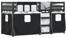 Beliche com cortinas 90x200 cm pinho maciço branco e preto