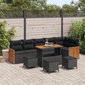 Conjunto de Sofá de Jardim de 10 Peças com Almofadas Preto Vime Sintét