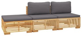 3 pcs conjunto lounge jardim c/ almofadões madeira teca maciça