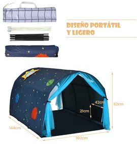 Tenda de Cama para Crianças Tenda de Brincar Tenda Portátil para Crianças Pop Up com saco de transporte de cortina dupla 144 x 102 x 82 cm Azul