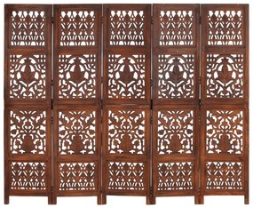 Biombo esculp. mão 5 painéis 200x165cm mangueira maciça castanho