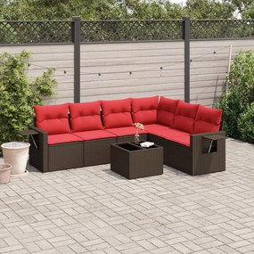 vidaXL 7 pcs conjunto de sofás jardim c/ almofadões vime PE castanho