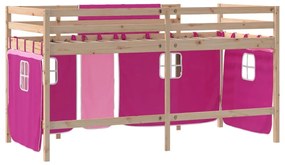 Cama alta p/ criança c/ cortinas 90x190 cm pinho maciço rosa