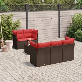 vidaXL 6 pcs conjunto de sofás jardim c/ almofadões vime PE castanho