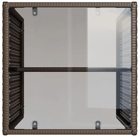 4 pcs conjunto sofás de jardim c/ almofadões vime PE castanho