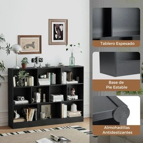 Estante com 10 cubos com armazenamento 140 x 24 x 104 cm com 3 níveis para sala de estar Quarto Preto