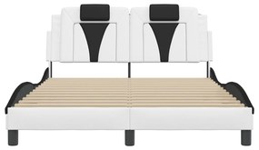 Estrutura cama c/ cabeceira couro artif. 140x190cm branco/preto