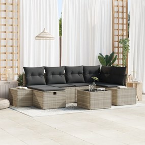 Conjunto de Sofás de Jardim de 7 Peças com Almofadas Cinza Claro de Po