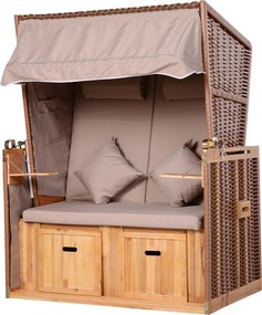 Outsunny Cesto de Praia para 2 Pessoas com Encosto Reclinável Bege 118 x 79 x 160 cm | Aosom Portugal