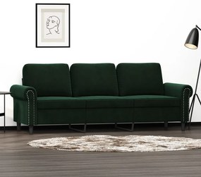vidaXL Sofá de 3 lugares 180 cm veludo verde-escuro
