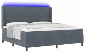 Cama Box Spring com Colchão &amp; LED Cinza Escuro 200x200 cm Veludo